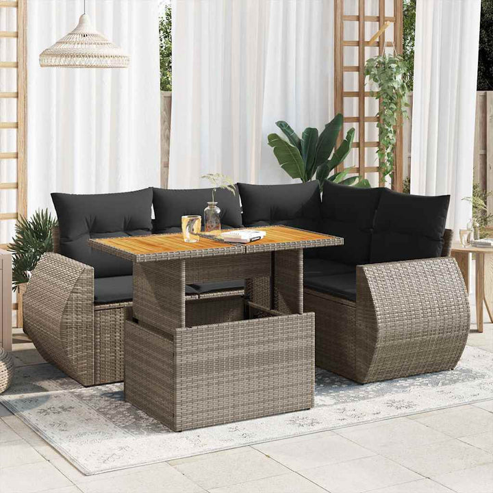 Set Mobilier De Grădină Cu Perne, 5 Piese, Negru, Poliratan