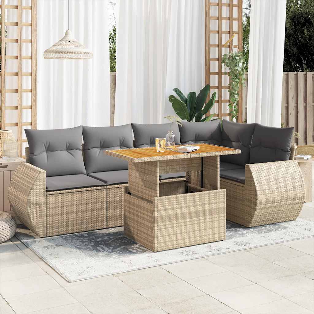Set Mobilier De Grădină Cu Perne, 6 Piese, Negru, Poliratan