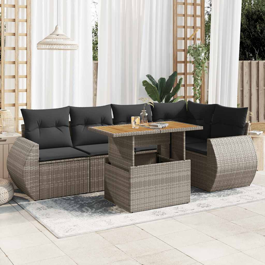 Set Mobilier De Grădină Cu Perne, 6 Piese, Negru, Poliratan