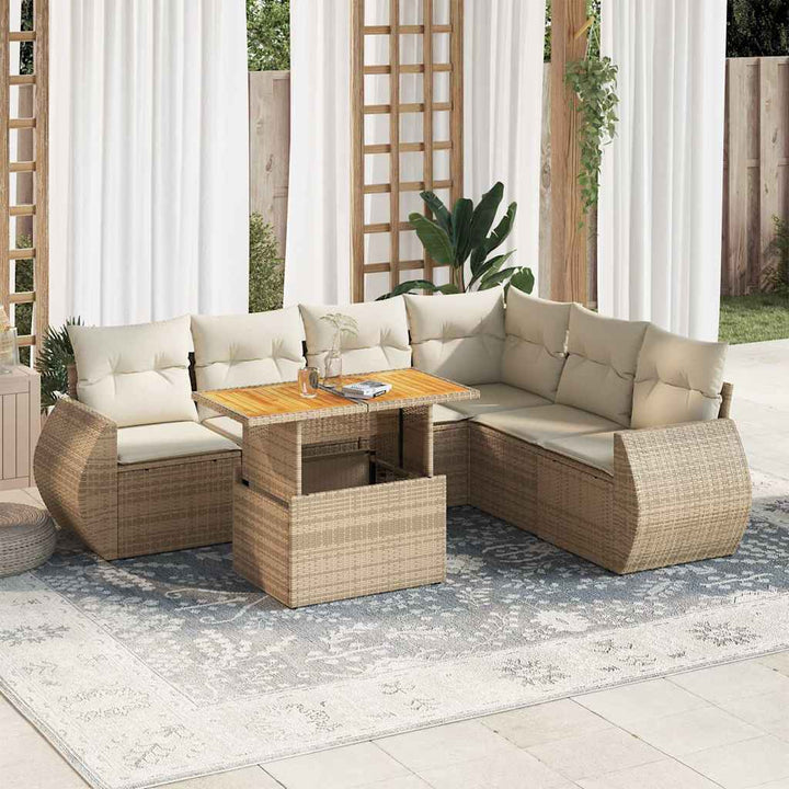 Set Canapele De Grădină Cu Perne, 7 Piese, Negru, Poliratan