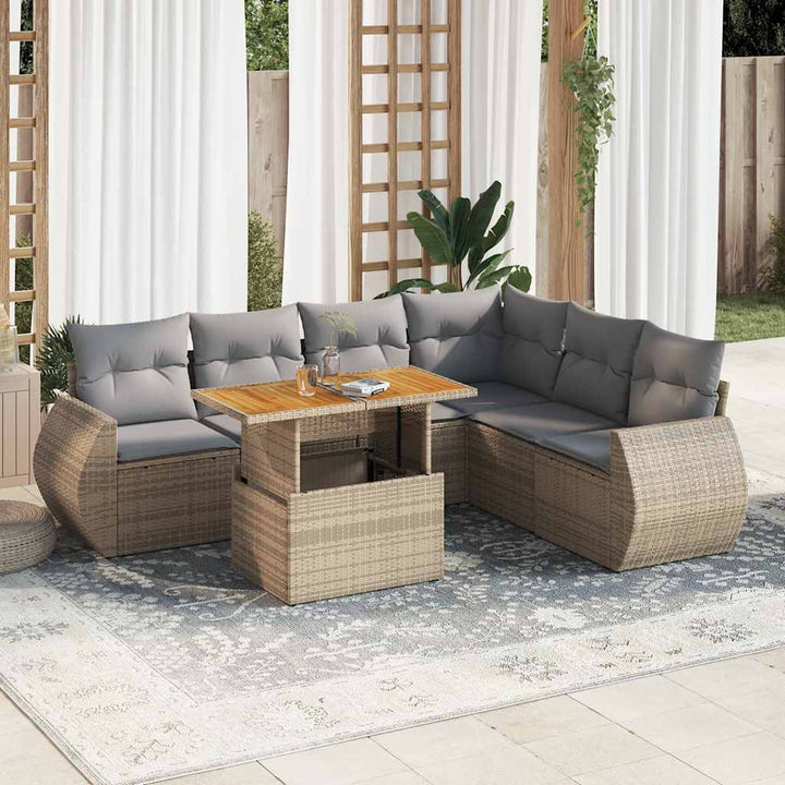 Set Canapele De Grădină Cu Perne, 7 Piese, Negru, Poliratan
