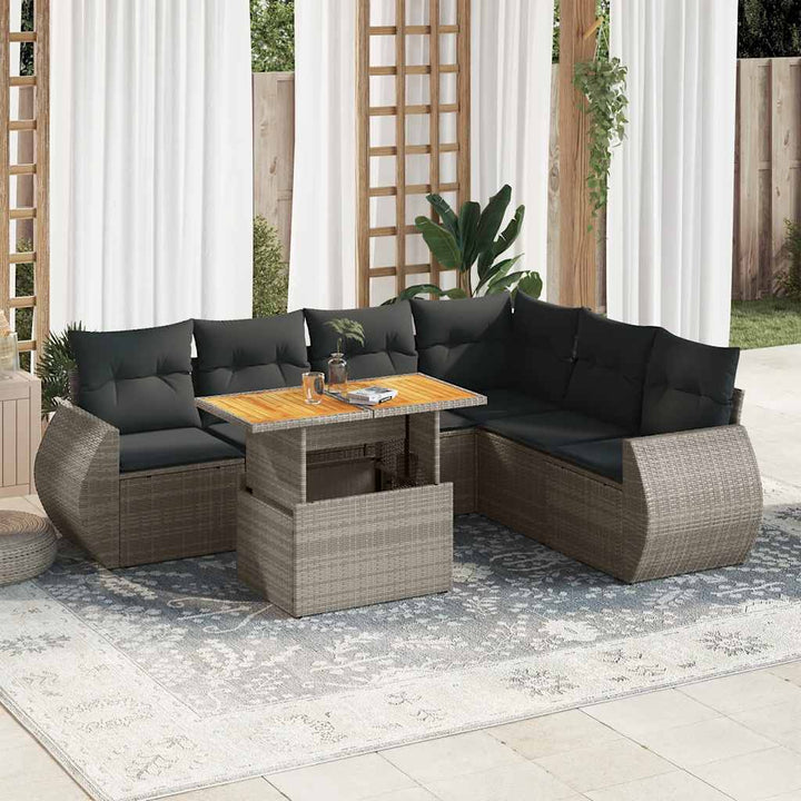 Set Canapele De Grădină Cu Perne, 7 Piese, Negru, Poliratan