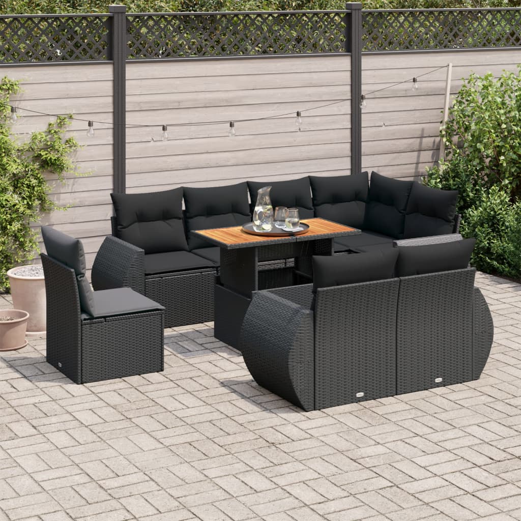 Set Mobilier De Grădină Cu Perne, 9 Piese, , Poliratan