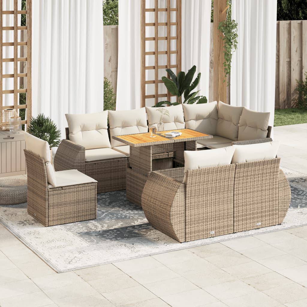 Set Mobilier De Grădină Cu Perne, 9 Piese, , Poliratan