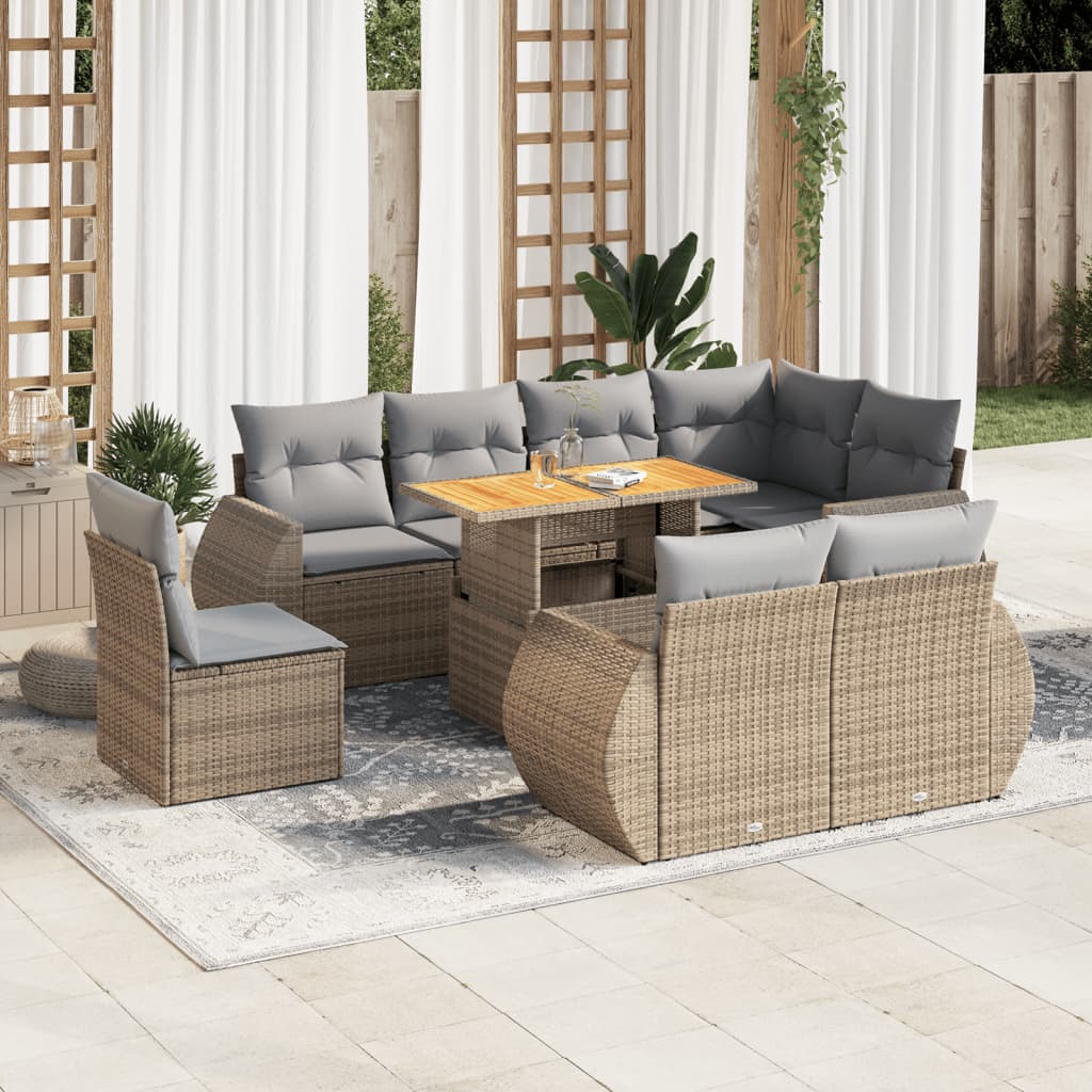 Set Mobilier De Grădină Cu Perne, 9 Piese, , Poliratan