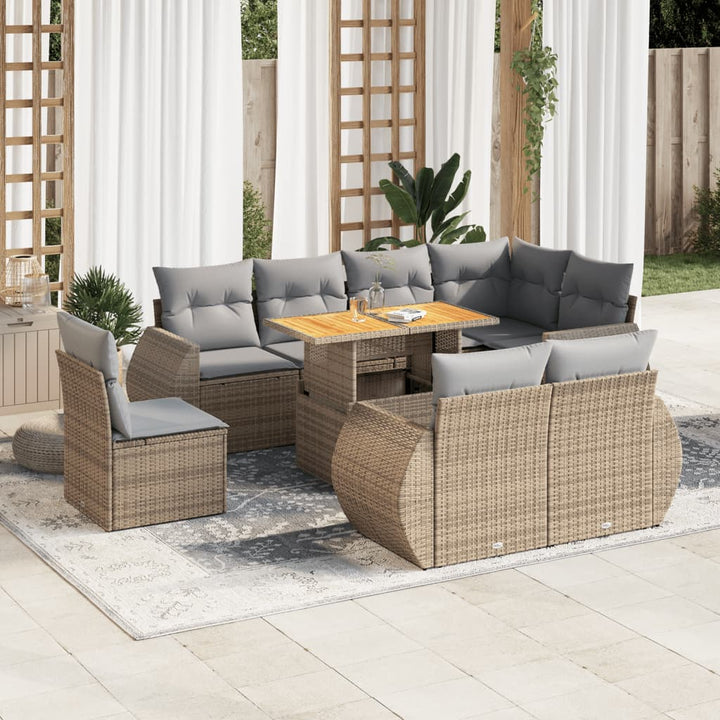 Set Mobilier De Grădină Cu Perne, 9 Piese, , Poliratan