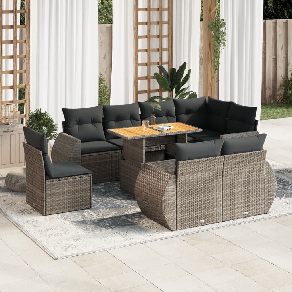 Set Mobilier De Grădină Cu Perne, 9 Piese, , Poliratan
