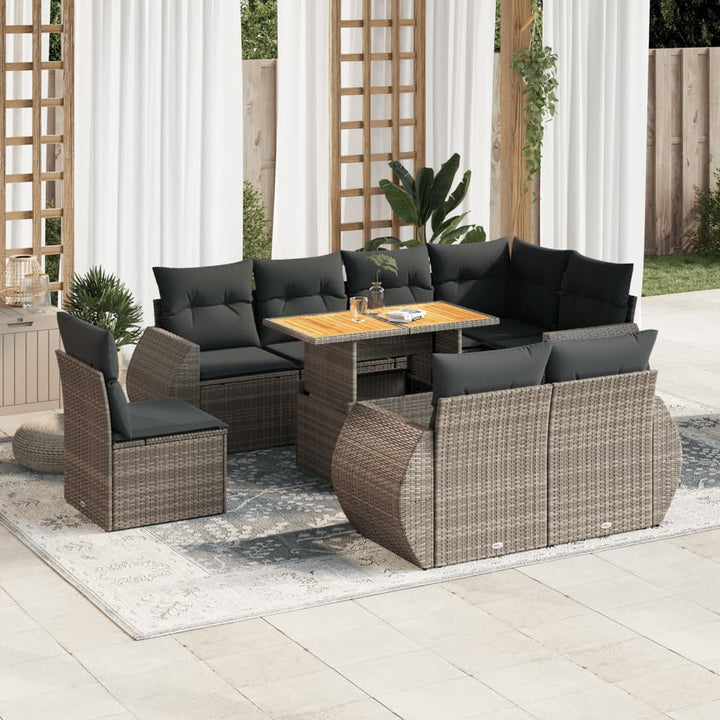 Set Mobilier De Grădină Cu Perne, 9 Piese, , Poliratan