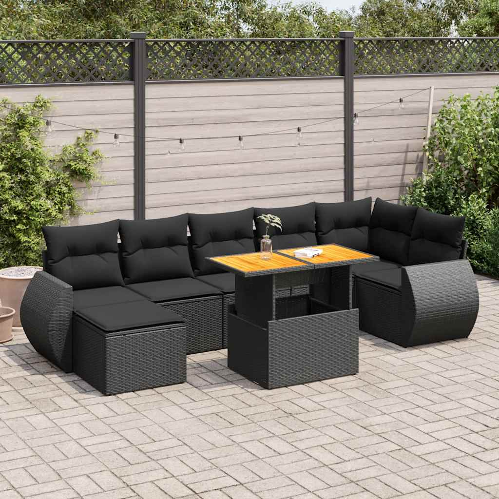 Set Mobilier De Grădină Cu Perne, 8 Piese, Negru, Poliratan