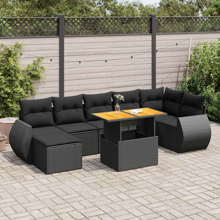 Set Mobilier De Grădină Cu Perne, 8 Piese, Negru, Poliratan
