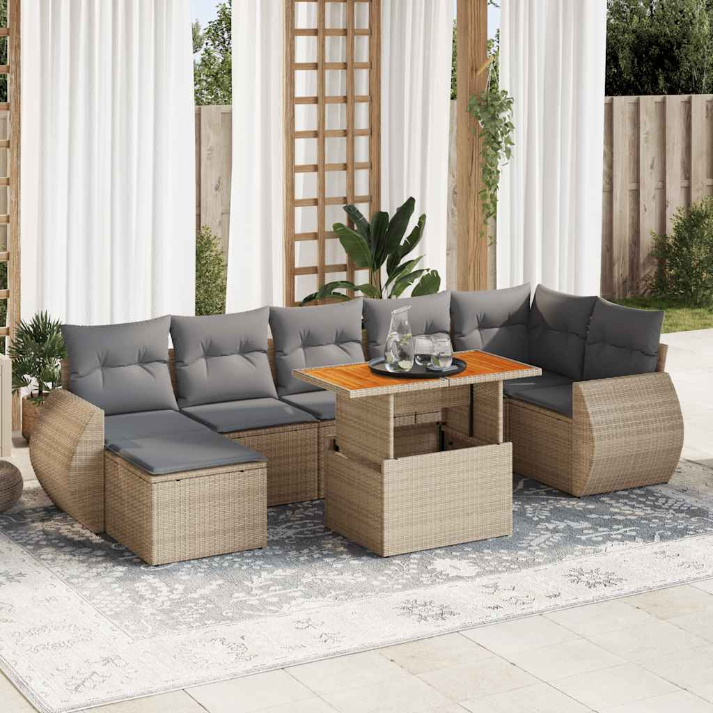 Set Mobilier De Grădină Cu Perne, 8 Piese, Negru, Poliratan