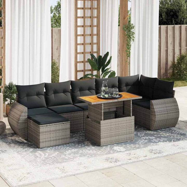 Set Mobilier De Grădină Cu Perne, 8 Piese, Negru, Poliratan