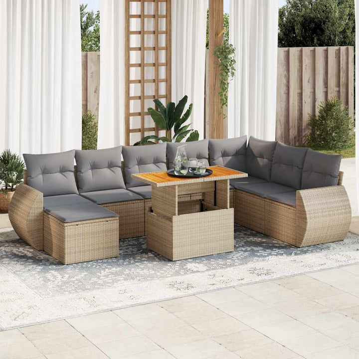 Set Mobilier De Grădină Cu Perne, 9 Piese, , Poliratan