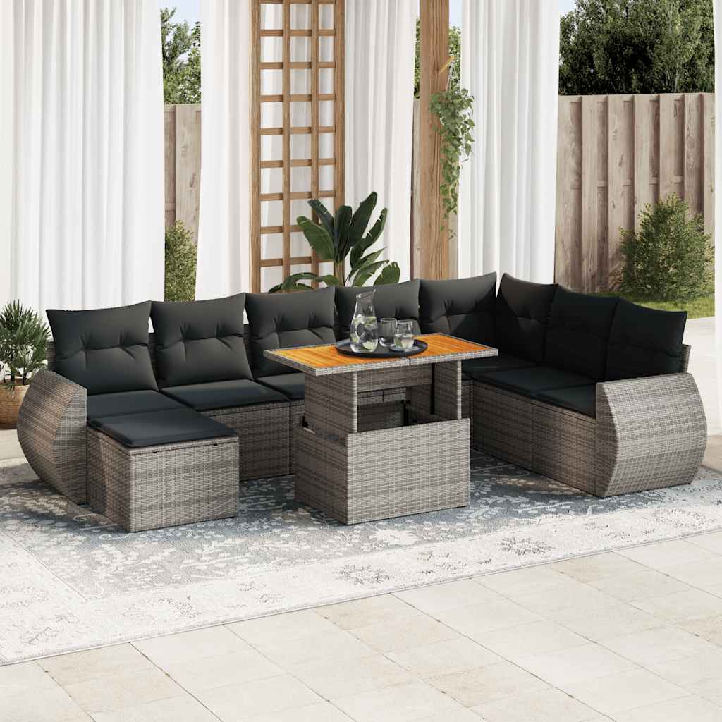 Set Mobilier De Grădină Cu Perne, 9 Piese, , Poliratan