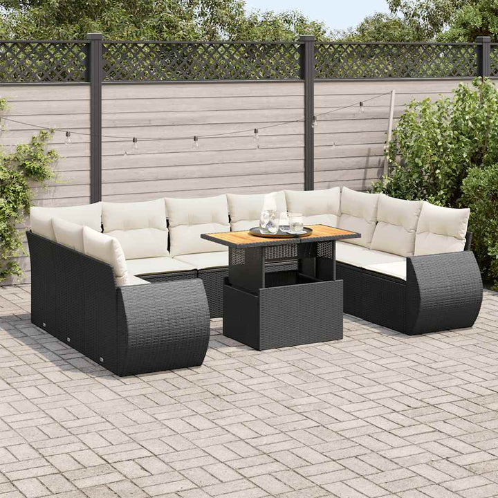 Set Canapele De Grădină Cu Perne, 10 Piese, Negru, Poliratan