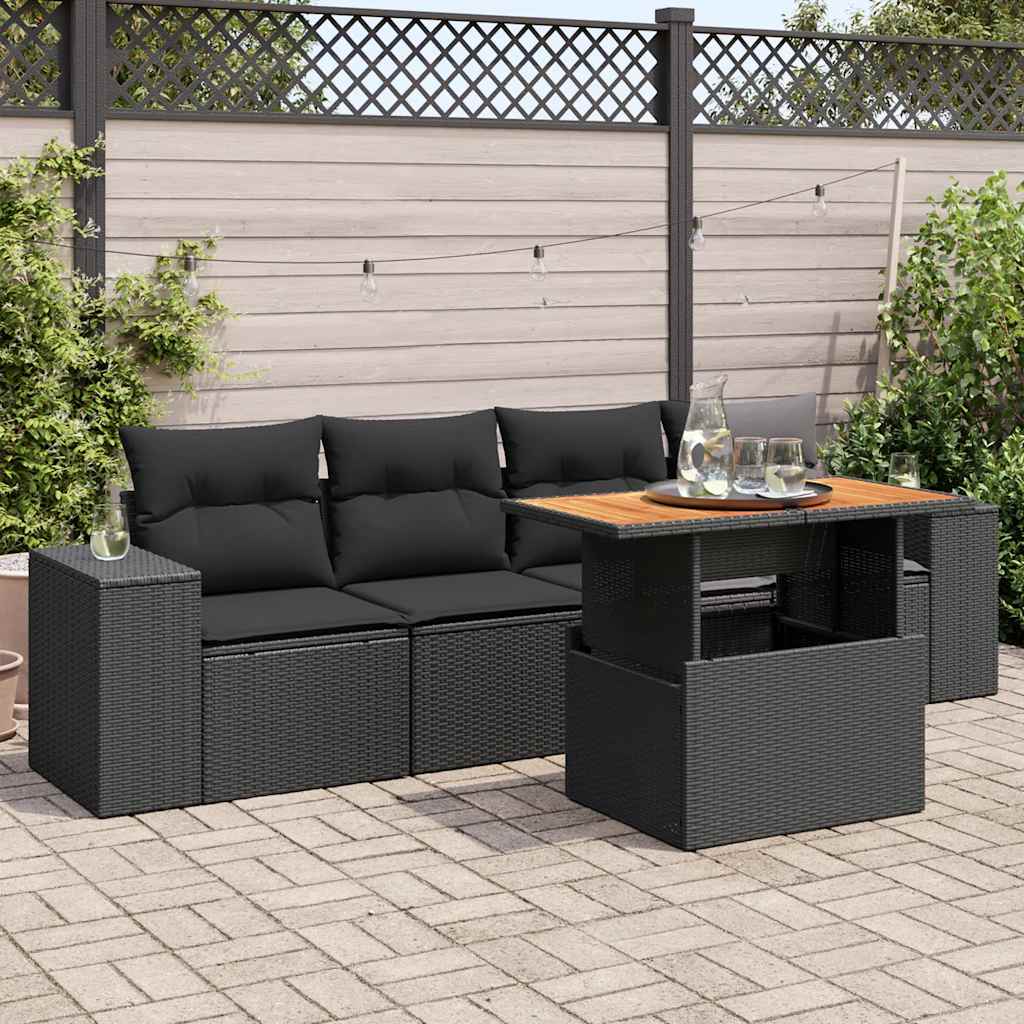 Set Canapea De Grădină Cu Perne, 5 Piese, , Poliratan