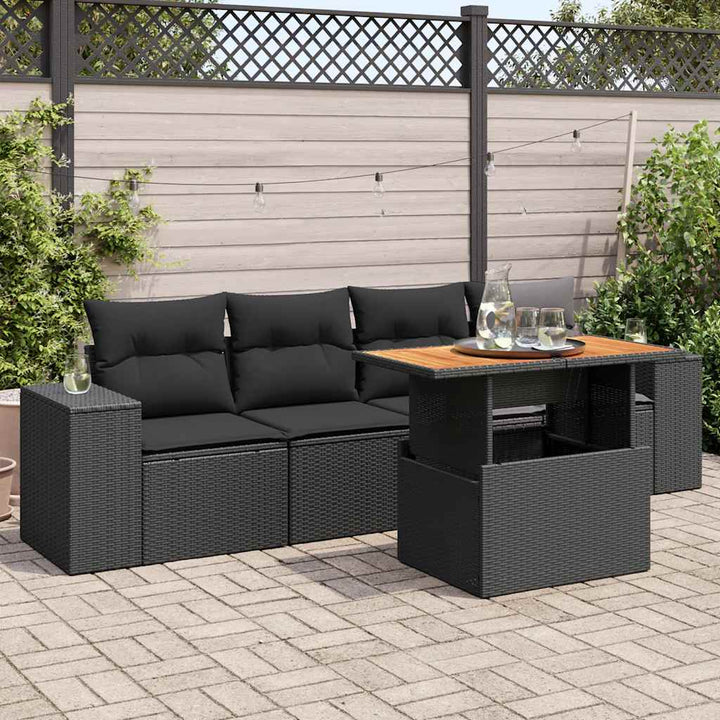 Set Canapea De Grădină Cu Perne, 5 Piese, , Poliratan