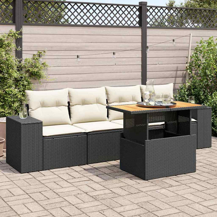 Set Canapea De Grădină Cu Perne, 5 Piese, , Poliratan