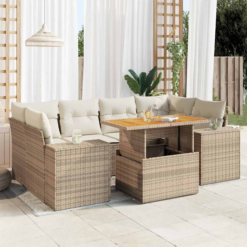 Set Canapele De Grădină, 7 Piese, Cu Perne, , Poliratan