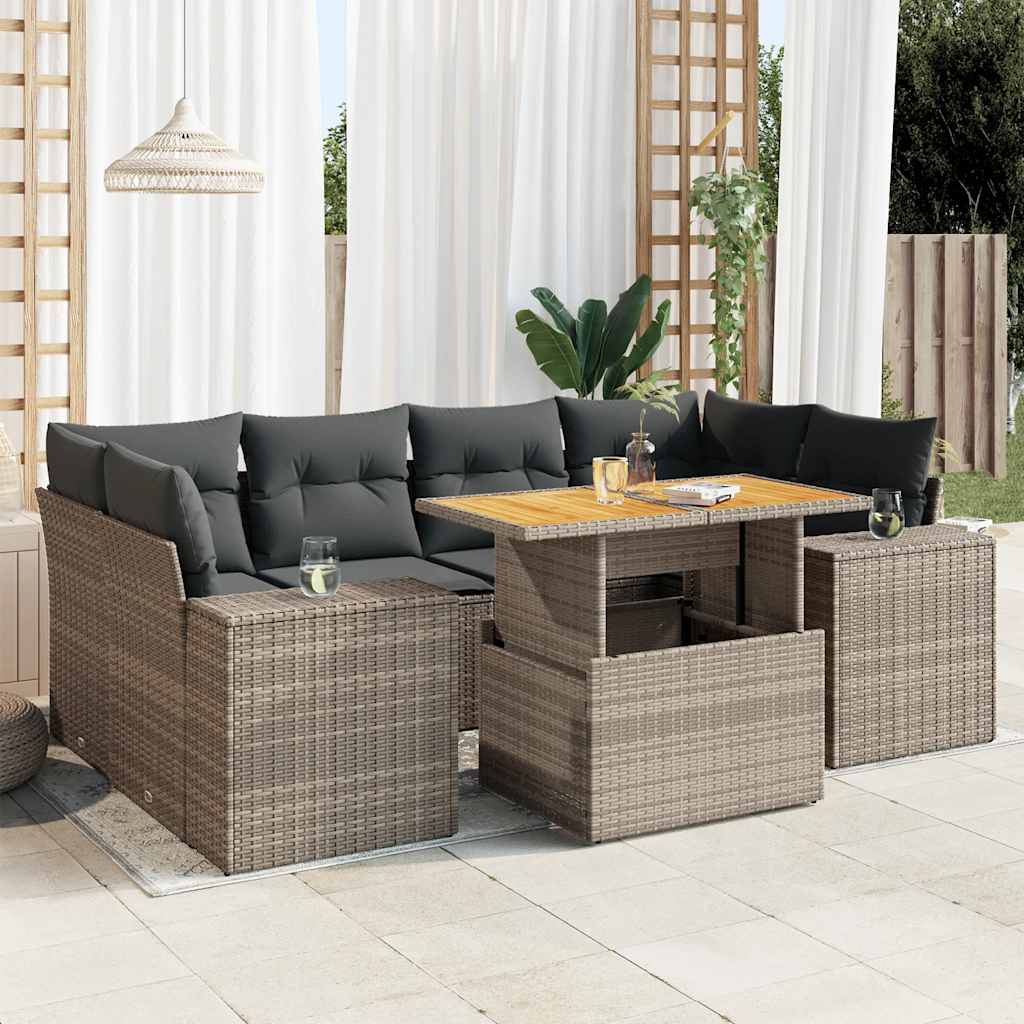 Set Canapele De Grădină, 7 Piese, Cu Perne, , Poliratan