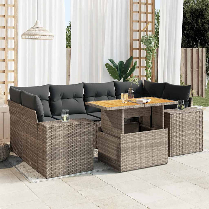 Set Canapele De Grădină, 7 Piese, Cu Perne, , Poliratan