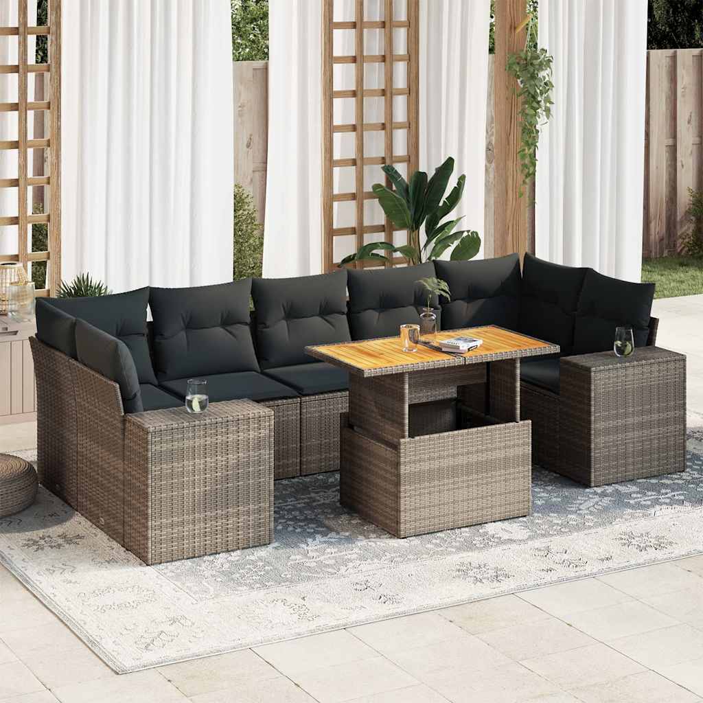 Set Canapele De Grădină, 8 Piese, Cu Perne, Bej, Poliratan