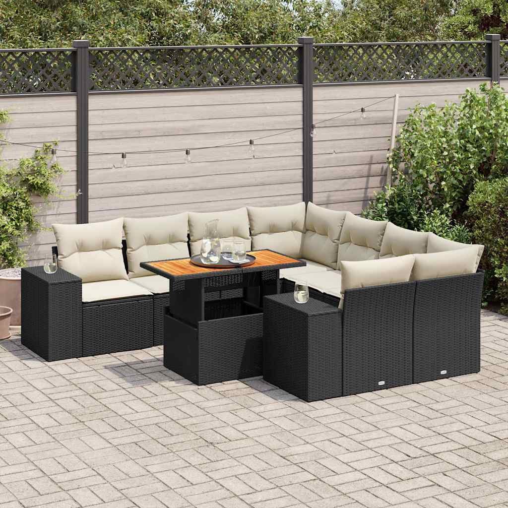 Set Mobilier De Grădină Cu Perne, 9 Piese, , Poliratan