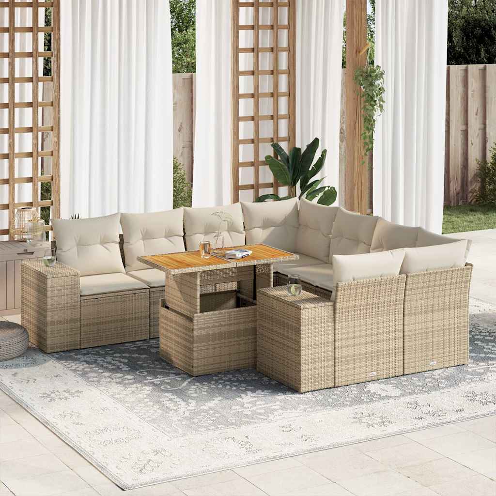 Set Mobilier De Grădină Cu Perne, 9 Piese, , Poliratan