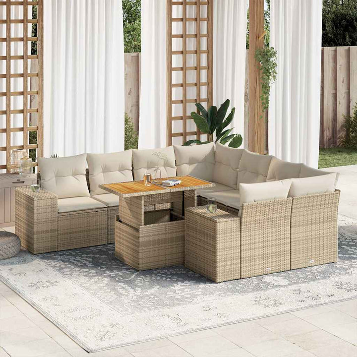 Set Mobilier De Grădină Cu Perne, 9 Piese, , Poliratan