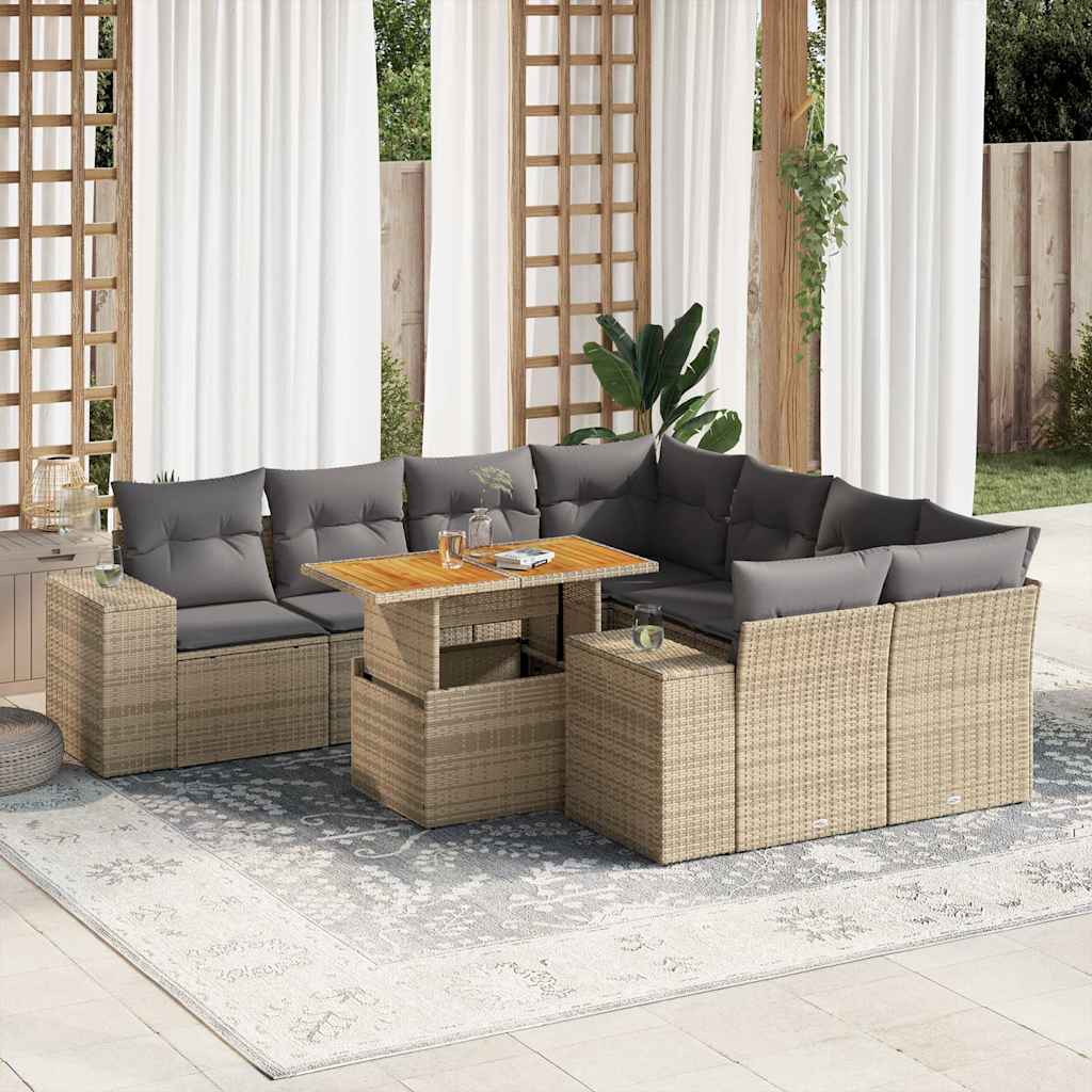 Set Mobilier De Grădină Cu Perne, 9 Piese, , Poliratan