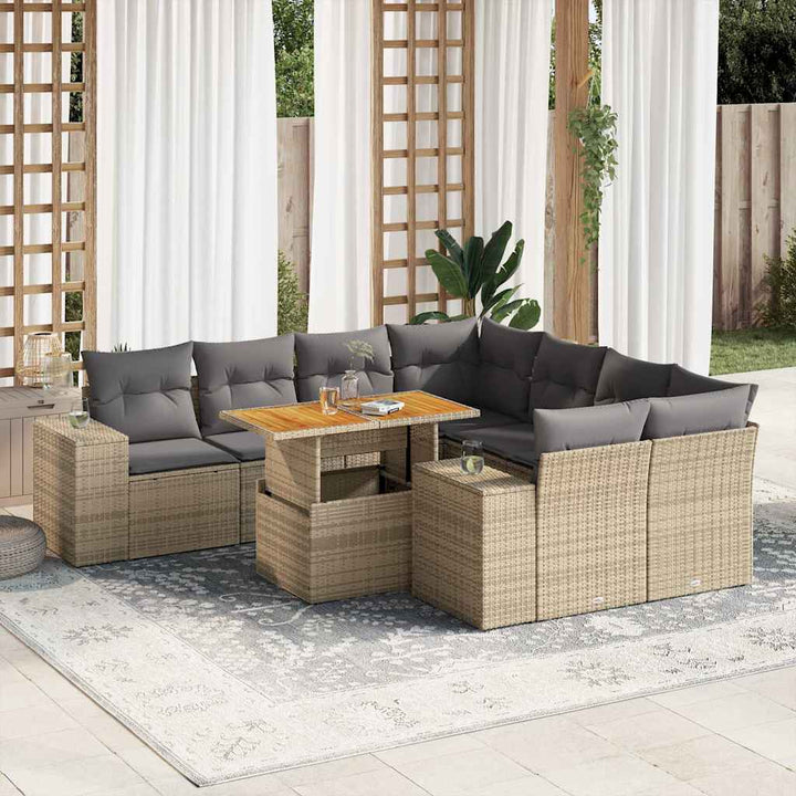 Set Mobilier De Grădină Cu Perne, 9 Piese, , Poliratan