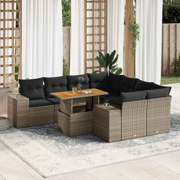 Set Mobilier De Grădină Cu Perne, 9 Piese, , Poliratan