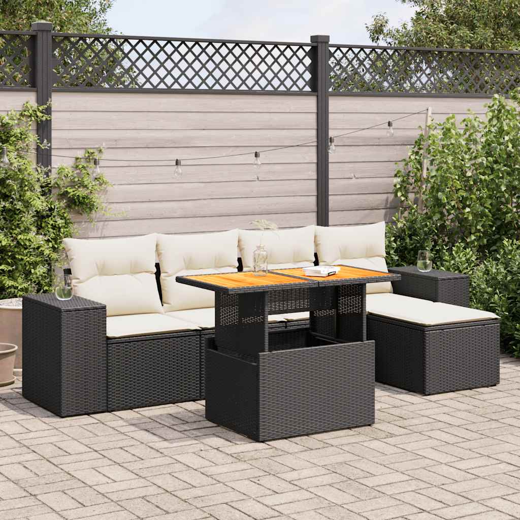 Set Mobilier De Grădină Cu Perne, 6 Piese, Negru, Poliratan