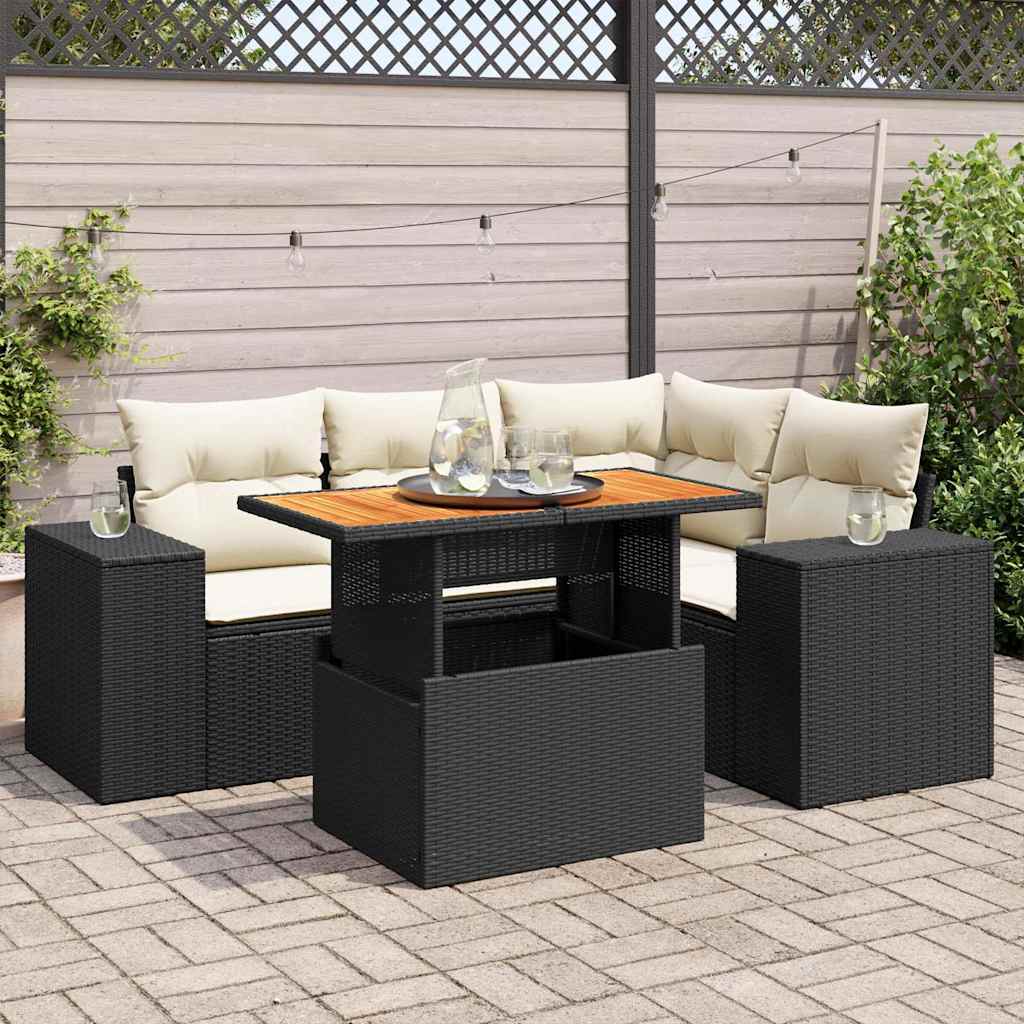 Set Canapele De Grădină Cu Perne, 5 Piese, Bej, Poliratan