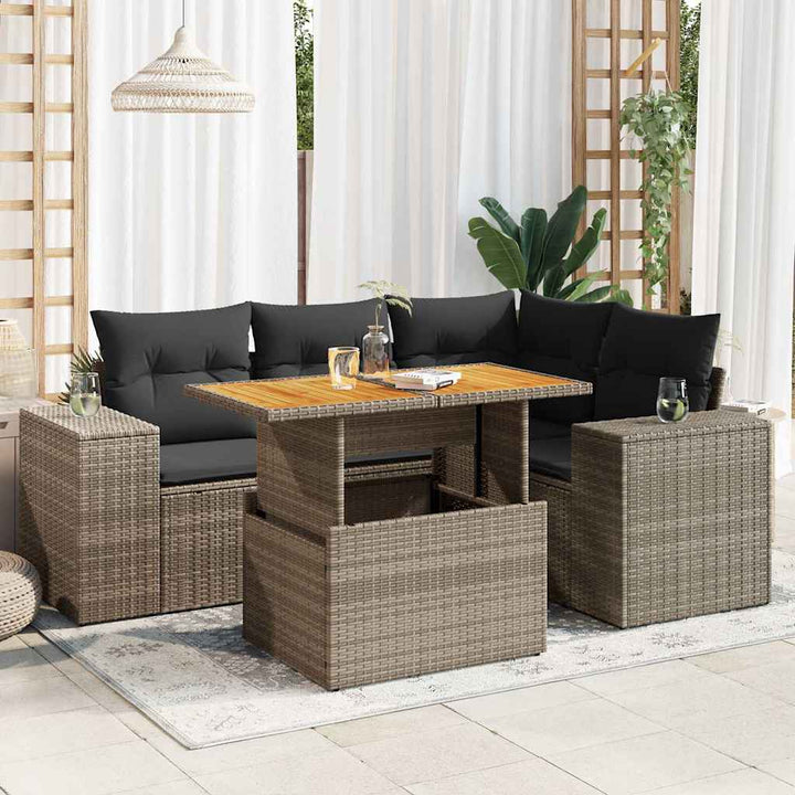 Set Canapele De Grădină Cu Perne, 5 Piese, Bej, Poliratan