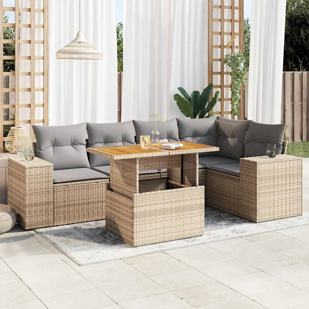 Set Mobilier De Grădină Cu Perne, 6 Piese, , Poliratan
