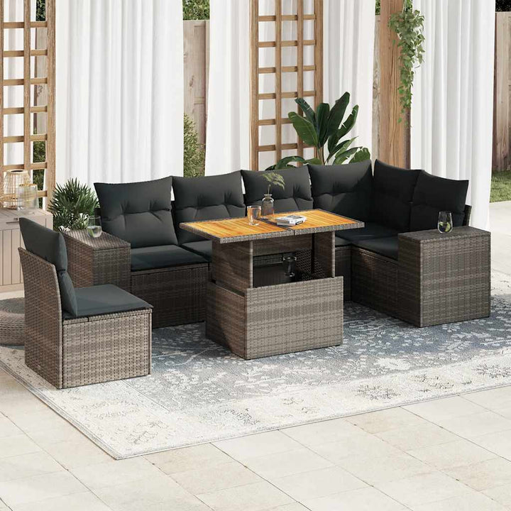 Set Canapele De Grădină Cu Perne, 7 Piese, , Poliratan