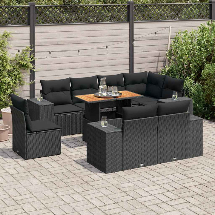 Set Mobilier De Grădină Cu Perne, 9 Piese, , Poliratan