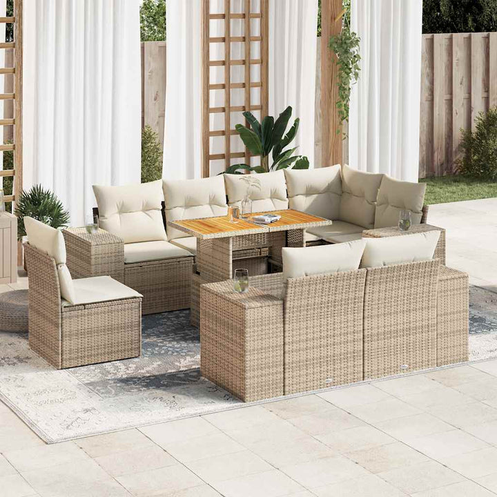 Set Mobilier De Grădină Cu Perne, 9 Piese, , Poliratan