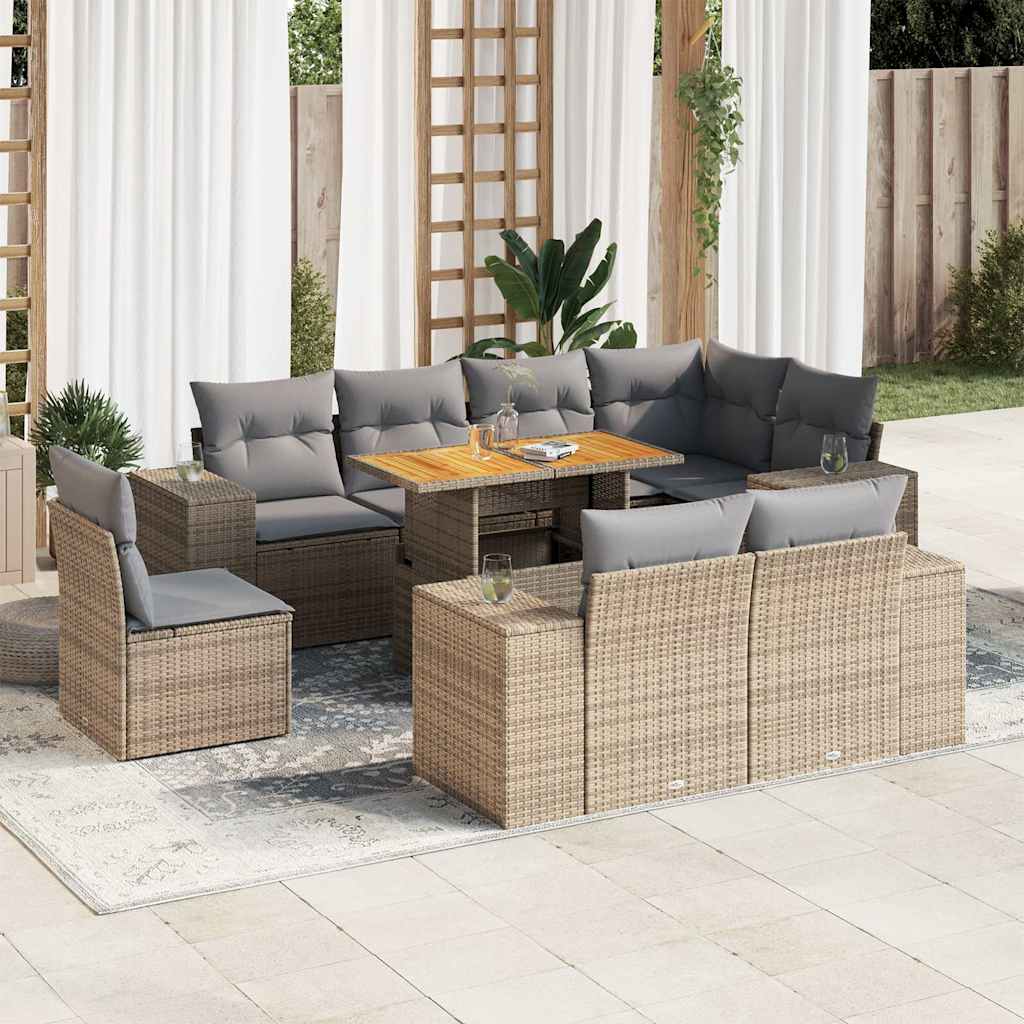 Set Mobilier De Grădină Cu Perne, 9 Piese, , Poliratan