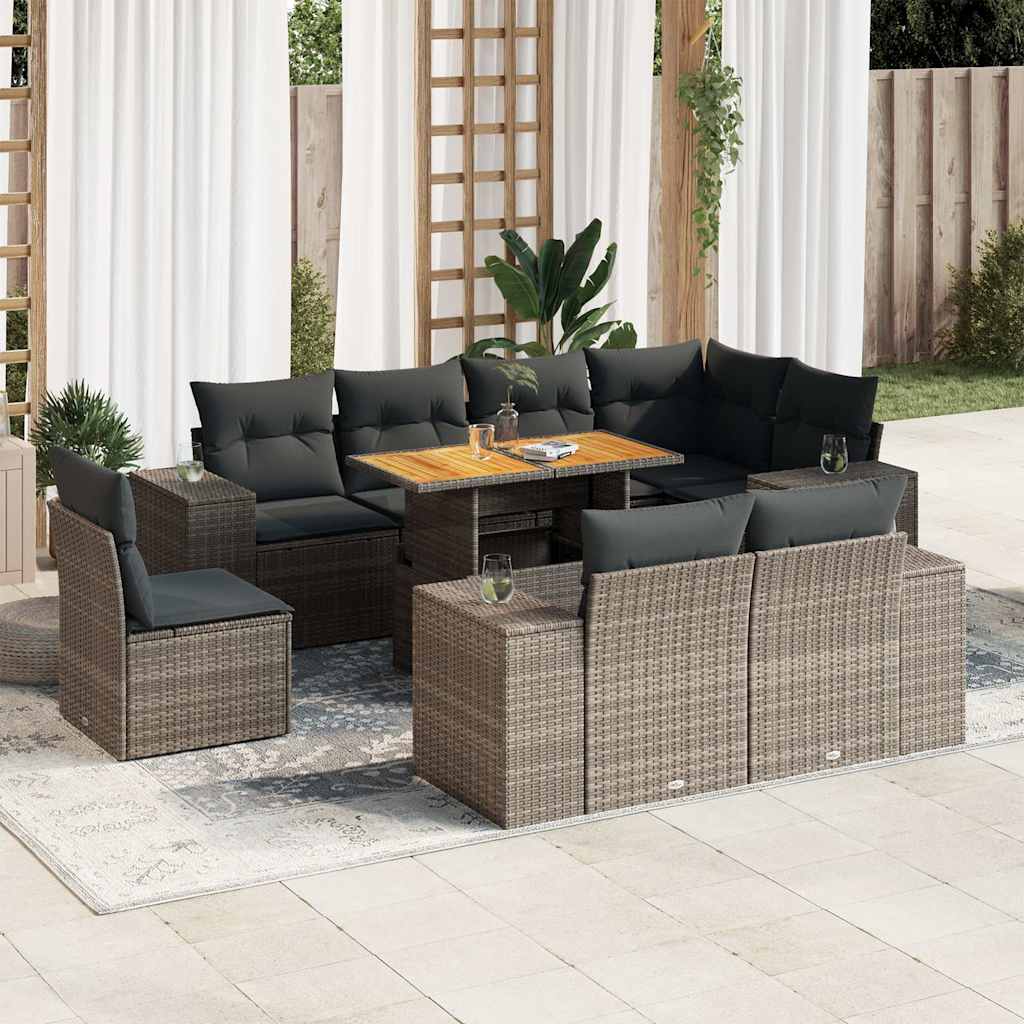 Set Mobilier De Grădină Cu Perne, 9 Piese, , Poliratan