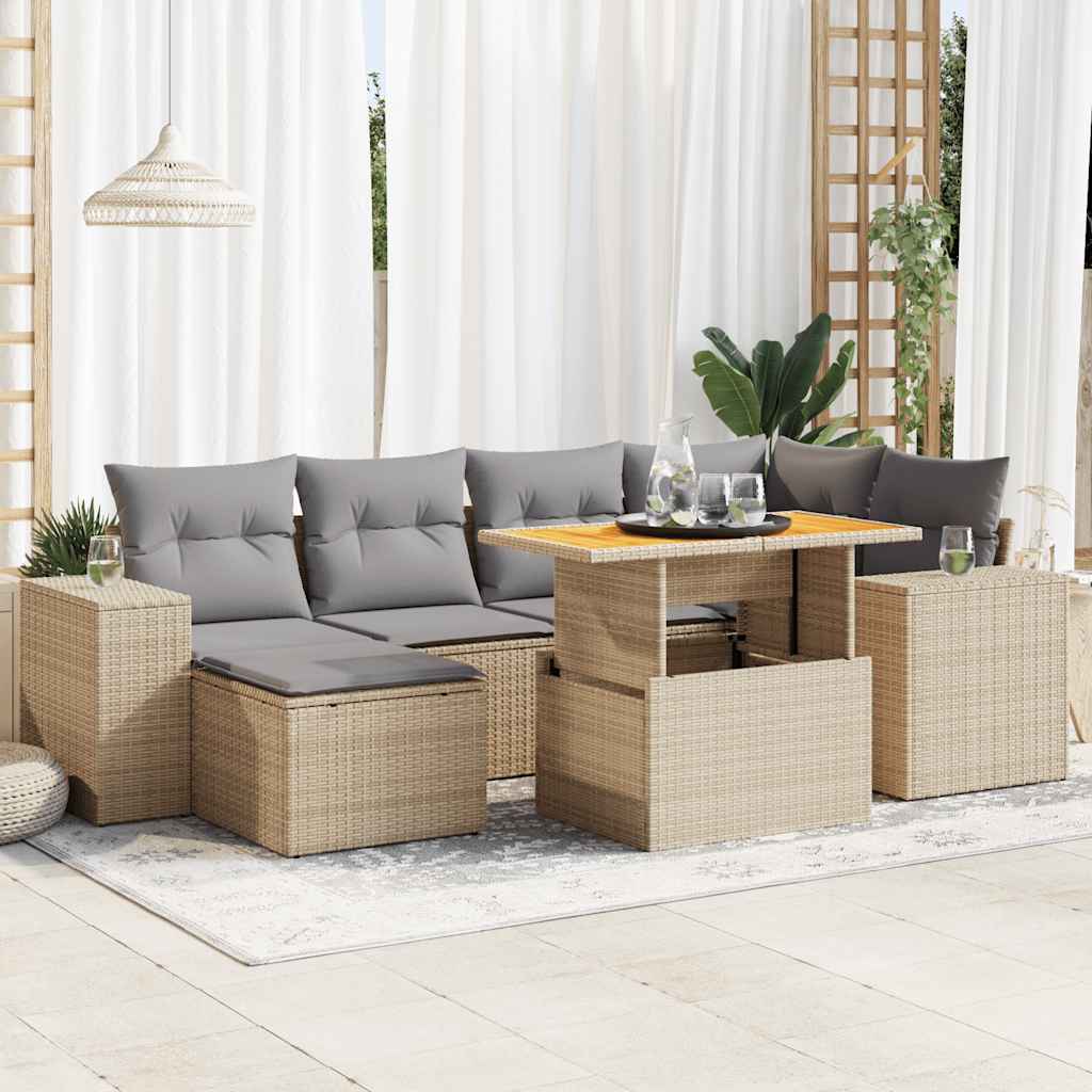 Set Canapele De Grădină Cu Perne, 7 Piese, , Poliratan