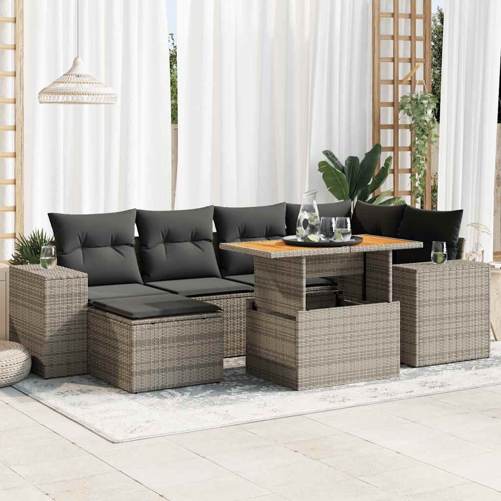 Set Canapele De Grădină Cu Perne, 7 Piese, , Poliratan