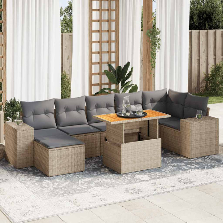Set Mobilier De Grădină Cu Perne, 8 Piese, , Poliratan