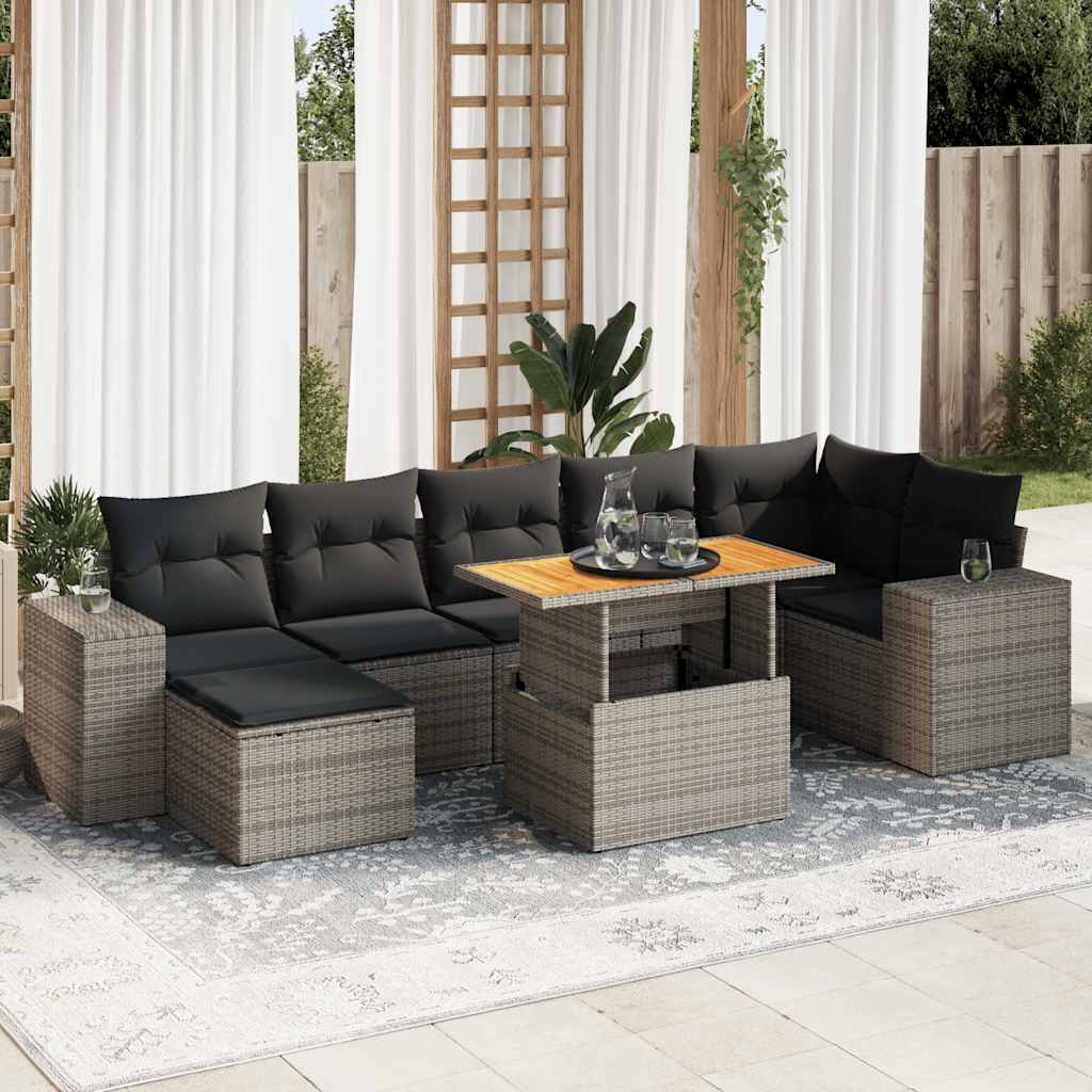 Set Mobilier De Grădină Cu Perne, 8 Piese, , Poliratan