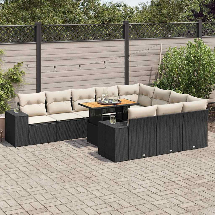 Set Canapele De Grădină Cu Perne, 11 Piese, Negru, Poliratan