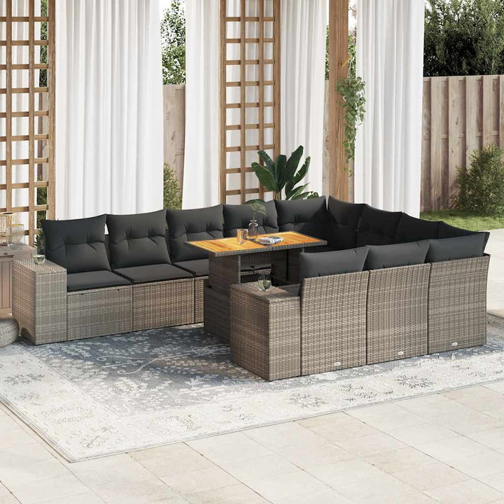 Set Canapele De Grădină Cu Perne, 11 Piese, Negru, Poliratan