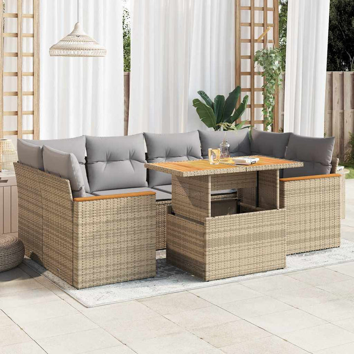 Set Canapele De Grădină Cu Perne, 7 Piese, Negru, Poliratan