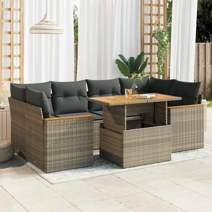 Set Canapele De Grădină Cu Perne, 7 Piese, Negru, Poliratan