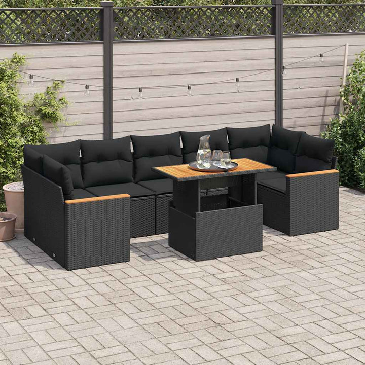 Set Mobilier De Grădină Cu Perne, 8 Piese, Negru, Poliratan